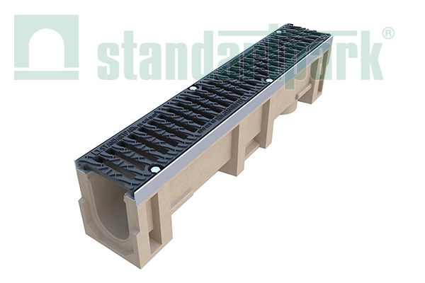 Лоток водоотводный полимербетонный CompoMax DN110 с чугунной решеткой кл. D Standartpark